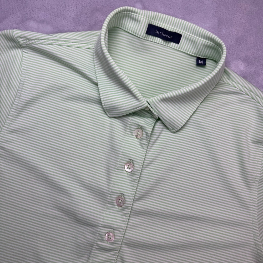 Turtleson Women's Striped‎ Golf Polo Shirt Short Sleeve Light Green Size M